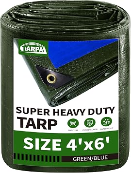 TARPAL Small tarps 4x6ft Waterproof 16mil Heavy Duty Tarp,Green/Blue tarp