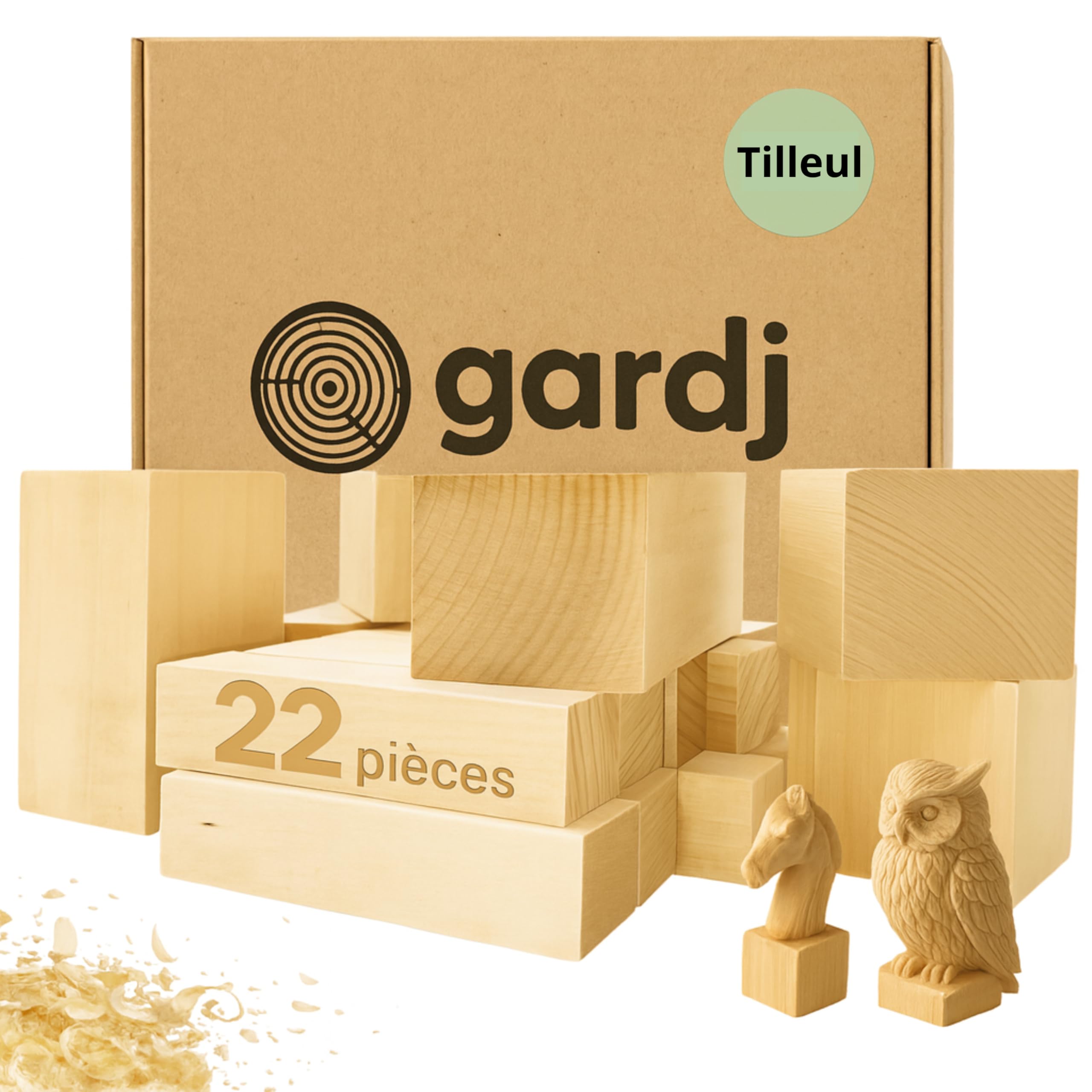Gardj Basswood Carving Blanks Set for Beginners & Children - Soft Wooden Blocks for Carving with Sketches - Premium Wooden Blocks for Wood Carving & Crafts - Gift Idea (16-4-2)