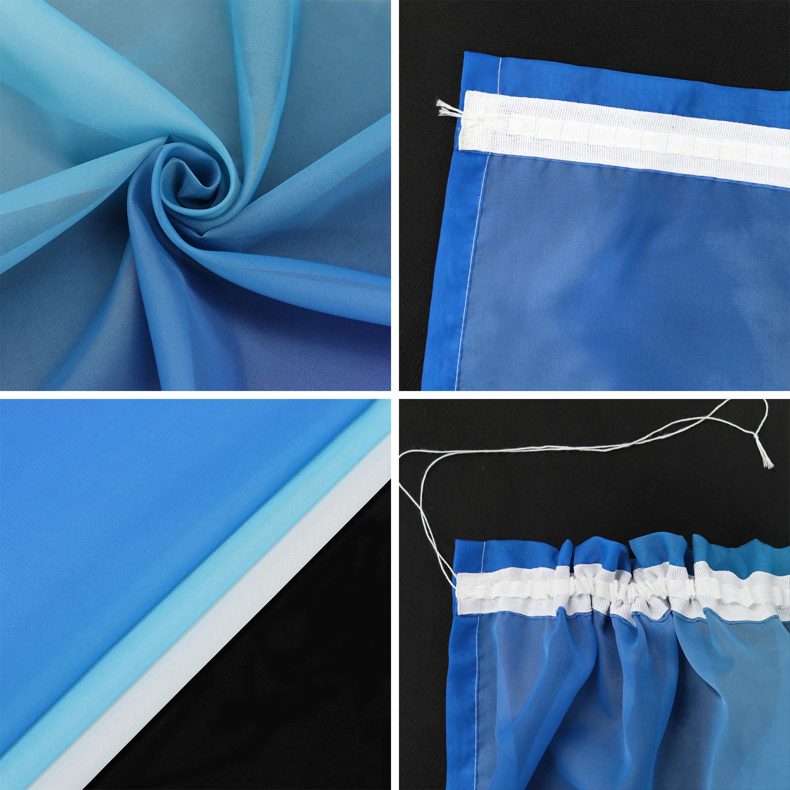 HongYa 2 Vorhänge, Farbverlauf, Weiß und Blau, H/L, 175/140 cm, Kräuselband, Polyester, transparent, einfache Installation, großes Fenster, für Schlafzimmer, Balkon, Küche