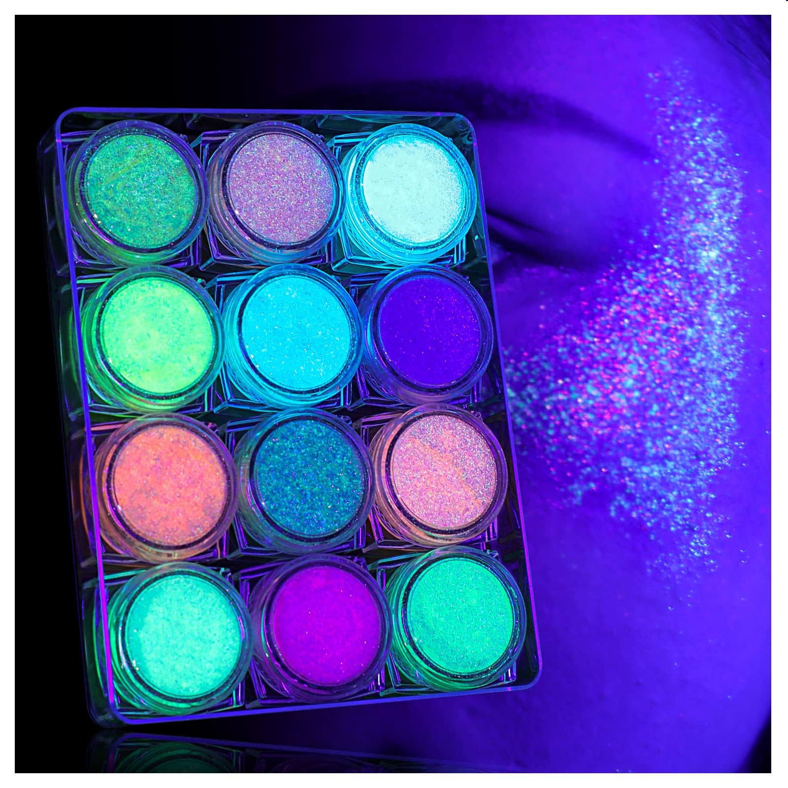 Festival Glitzer Gesicht, 12 Farben Fluoreszierendes Chunky Sequin Face Body Glitter Festival Zubehör Accessoires Gadget,Haar Glitzer Festival Gesichtsglitzer Halloween Schminke Karneval Körperglitzer