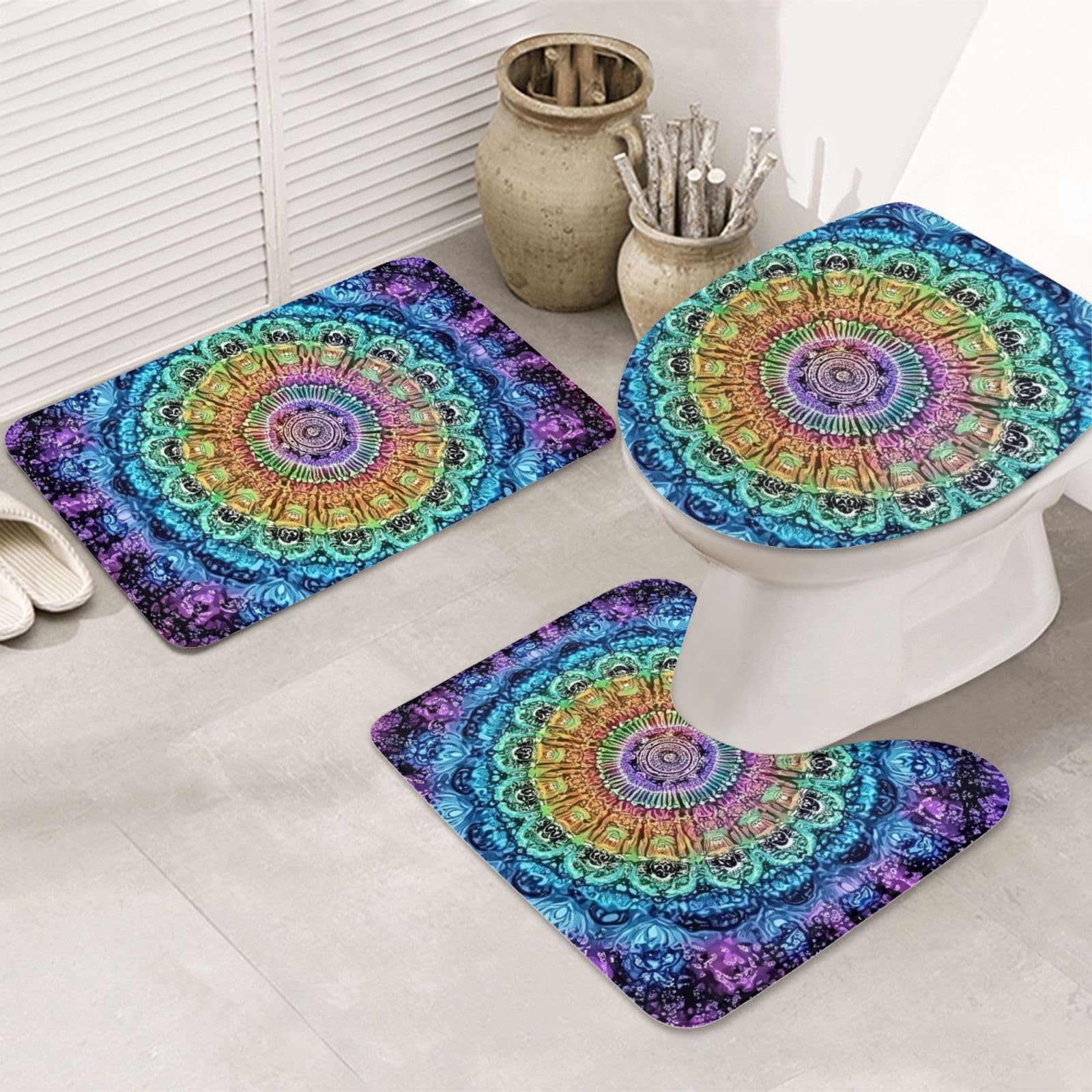 Alfombras de baño mandala azul evitan resbalones juego de 3 piezas lavable