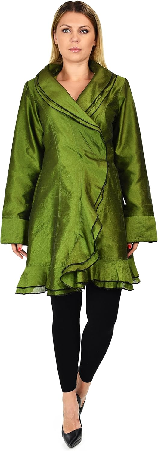 Dare2BStylish Women Collared Poly Dupioni Silk Blazer Jacket | Regular & Plus Sizes