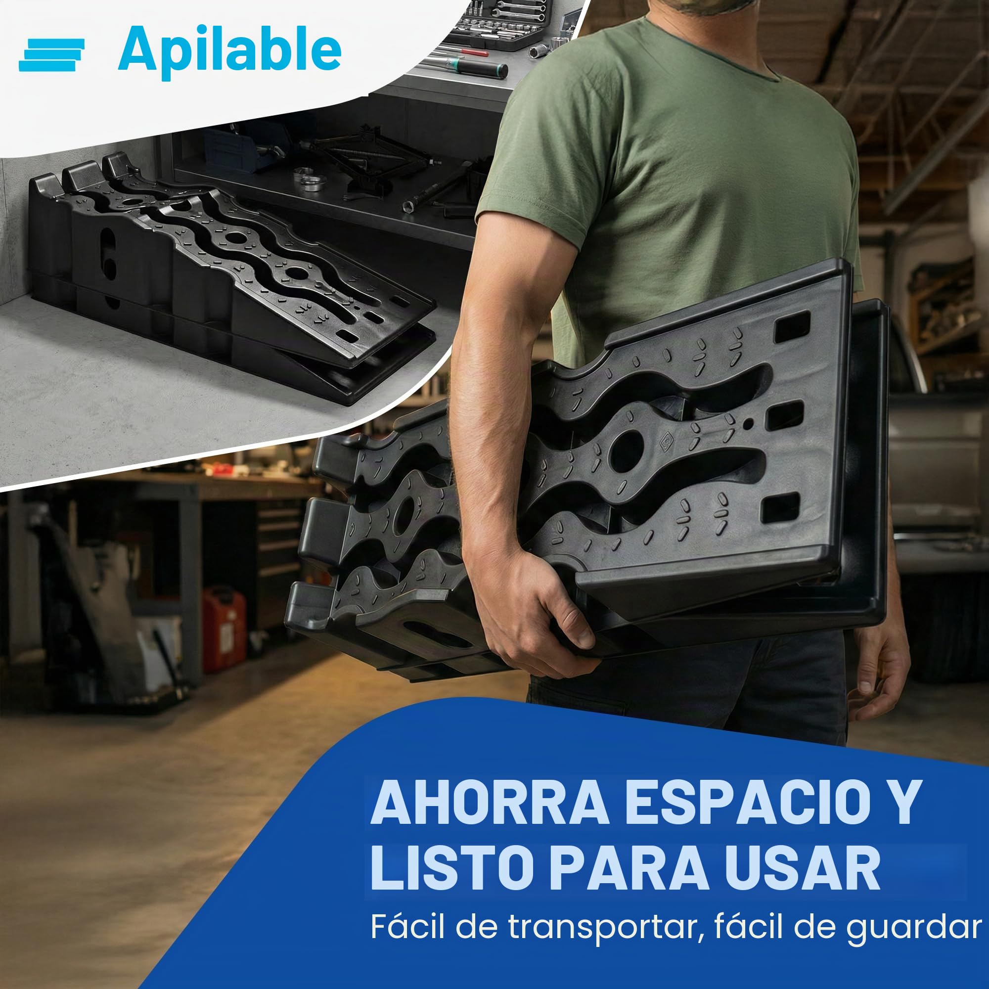 NTG Rampa de acceso para coches (juego de 2) hasta 3000 kg, cuñas de plástico antideslizantes + apilables, aptas para cualquier coche
