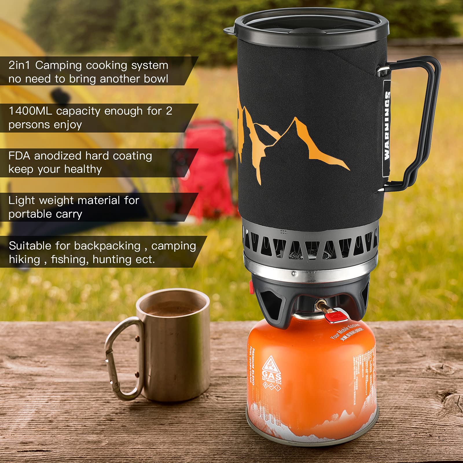 Buy Elikliv Camping Cooking System, 1400ML Backpacking Gas Stove System