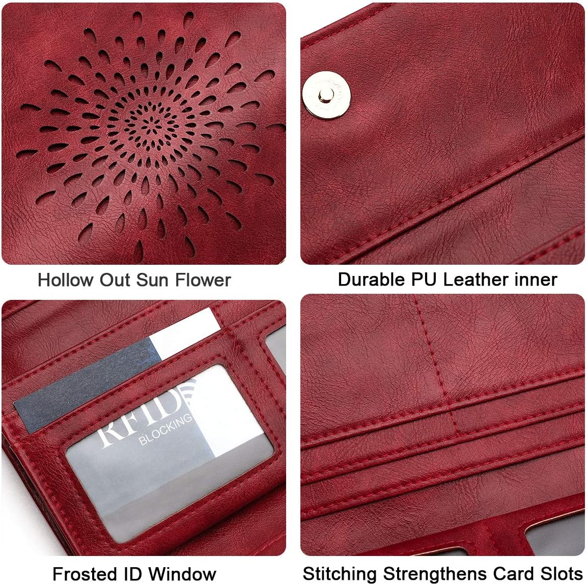 APHISON Womens Wallets RFID Blocking Leather Clutch Long Wallet for Women Card Holder Phone Organizer Ladies Travel Purse Hollow Out Sunflower Design Gift - Image 5