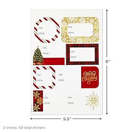 Hallmark Christmas Flat Wrapping Paper Sheets - Red Gift Wrap Paper (12 Folded Sheets with Sticker Seals) Red, White and Gold Stripes, Santa Claus, Snowflakes on Plaid