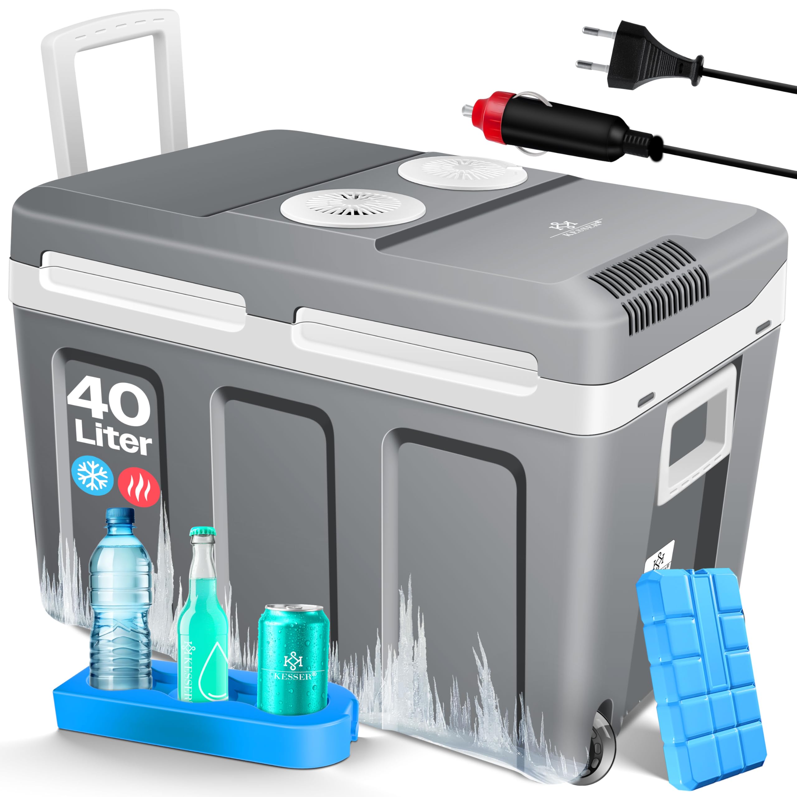 KESSER® Nevera eléctrica portátil 40L con Ruedas | Calienta y enfría | Termoeléctrica | Mini Nevera | 12V y 230V | para Coche, Camping y Enchufe | Modo Eco | Incluye acumuladores de frío