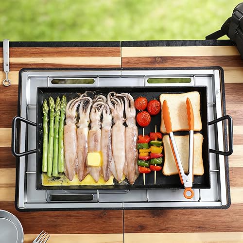 Miniatura 3 de Sartén de hierro fundido de 17.6 x 10 pulgadas, plancha de fondo plano para inducción, horno, gas, fogata, sartén antiadherente pre-sazonada