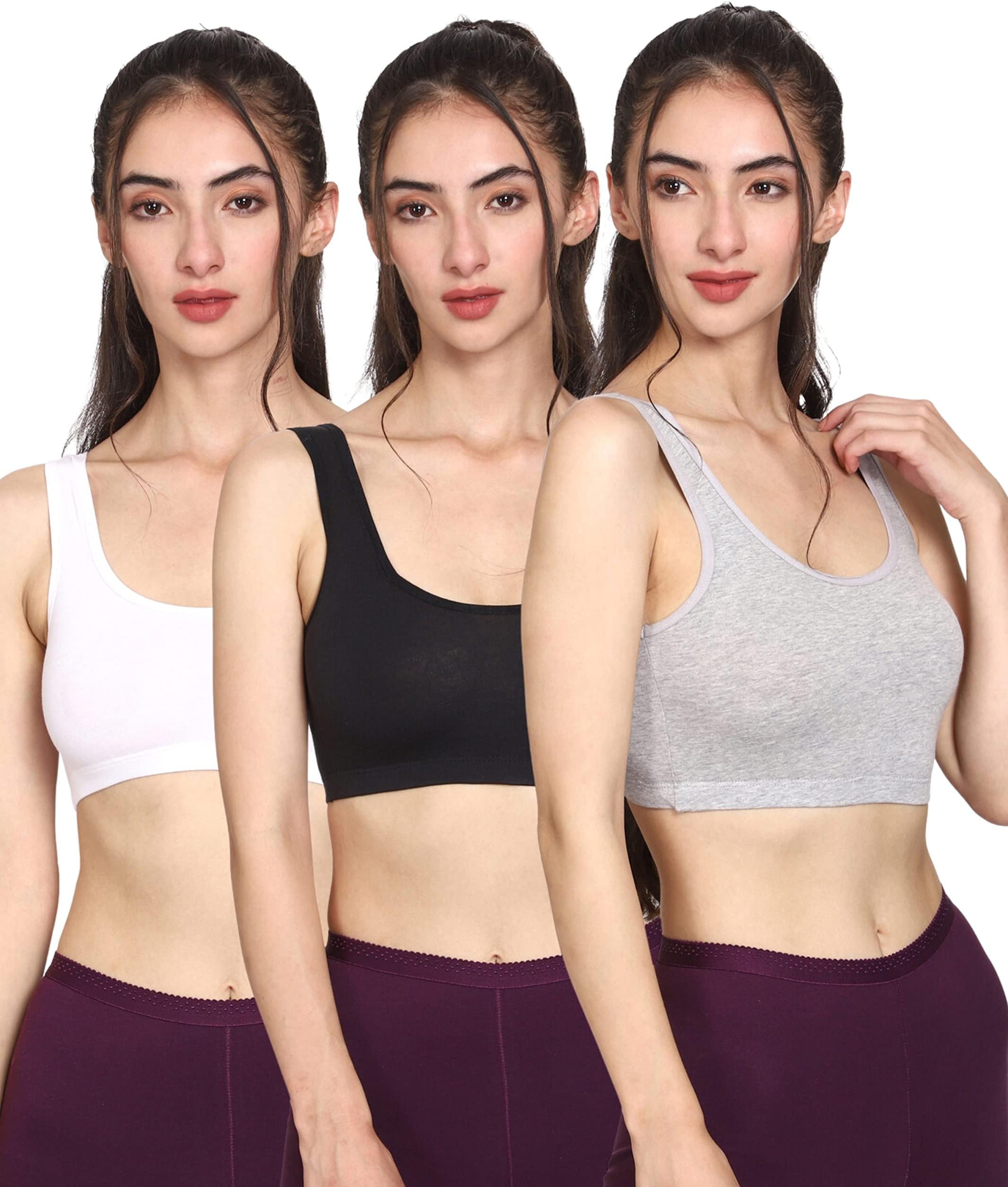 PipalWomen Cotton Non Padded Non-Wired Air Sports Bra (Pack of 3)