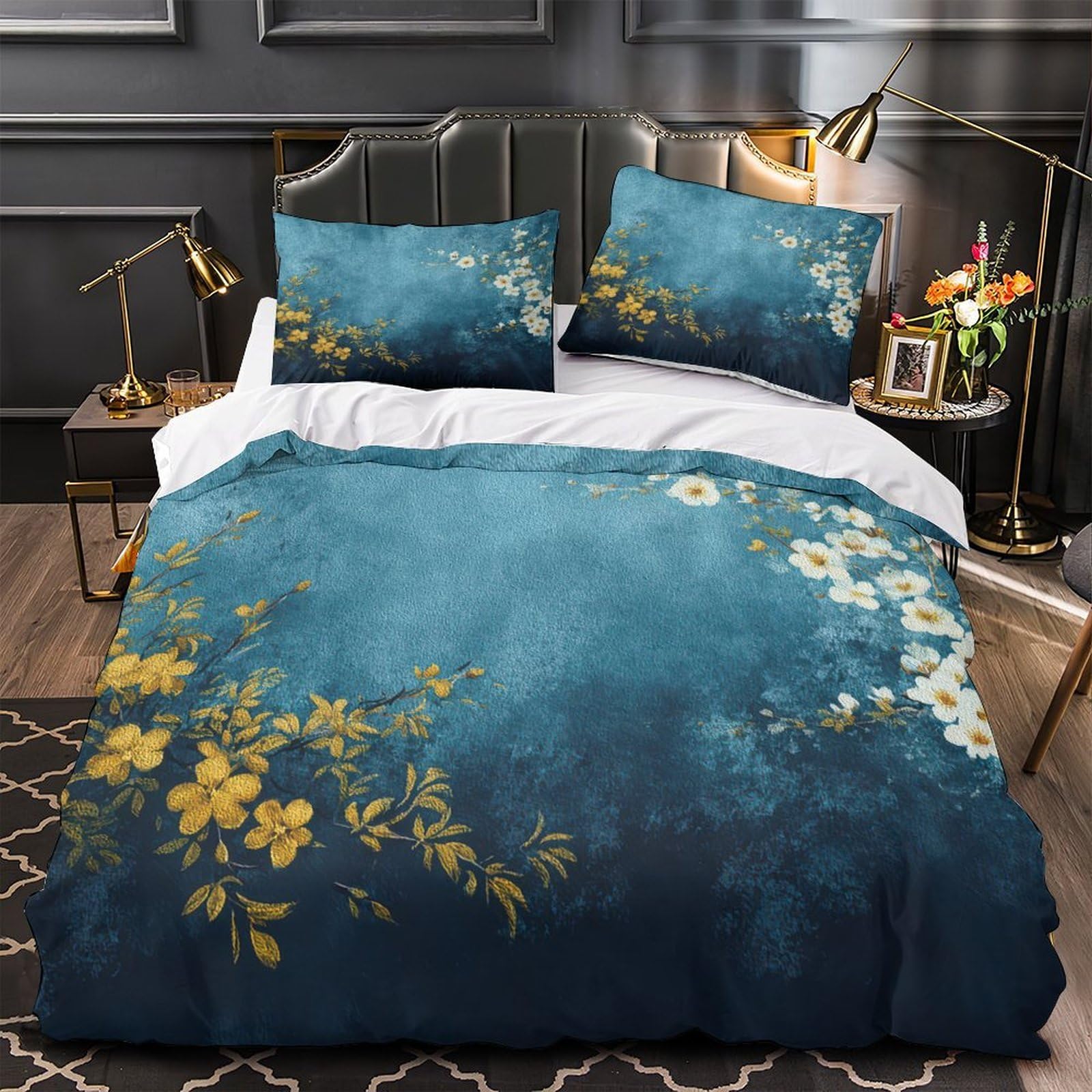 Housse de couette microfibre hypoallergénique anti-acariens lit King imprimé botanique 3D