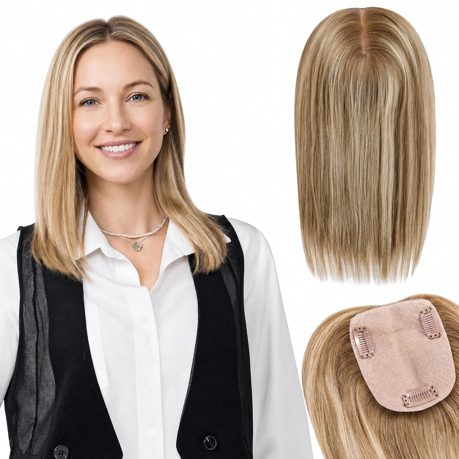 Real Human Hair Topper for Women 12 Inch 3.5"x4.5" 40g Small Base