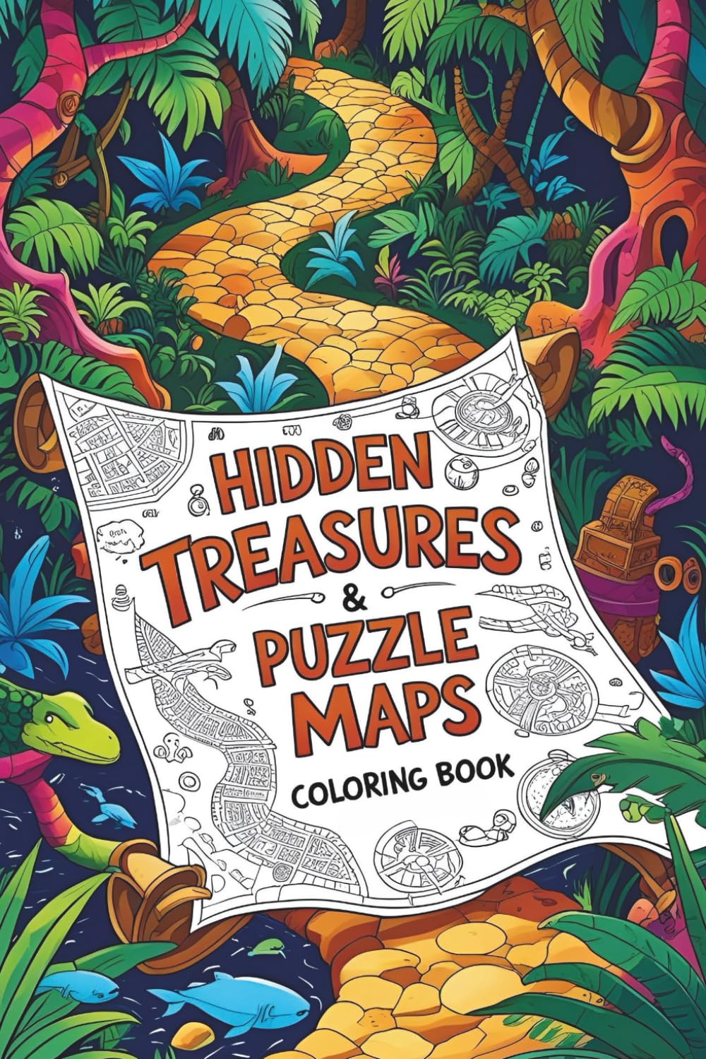 Hidden Treasures & Puzzle Maps: Kids’ Coloring Book Full of Secret Paths, Pirate Quests, and Brain-Boosting Map Adventures (Coloring books for kids)