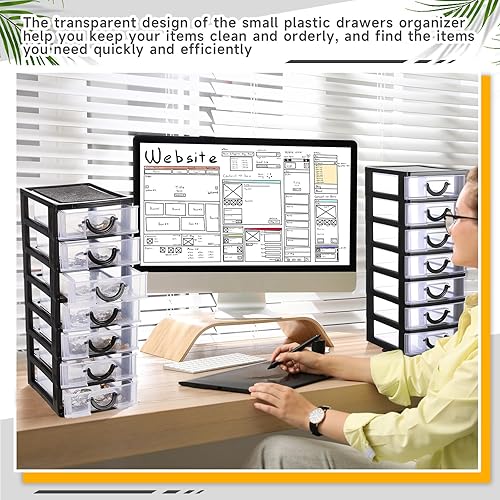 Miniatura 5 de Thyle Organizador de cajones de plástico con 2 unidades, apilable, caja de almacenamiento de cajones de plástico transparente, unidades de