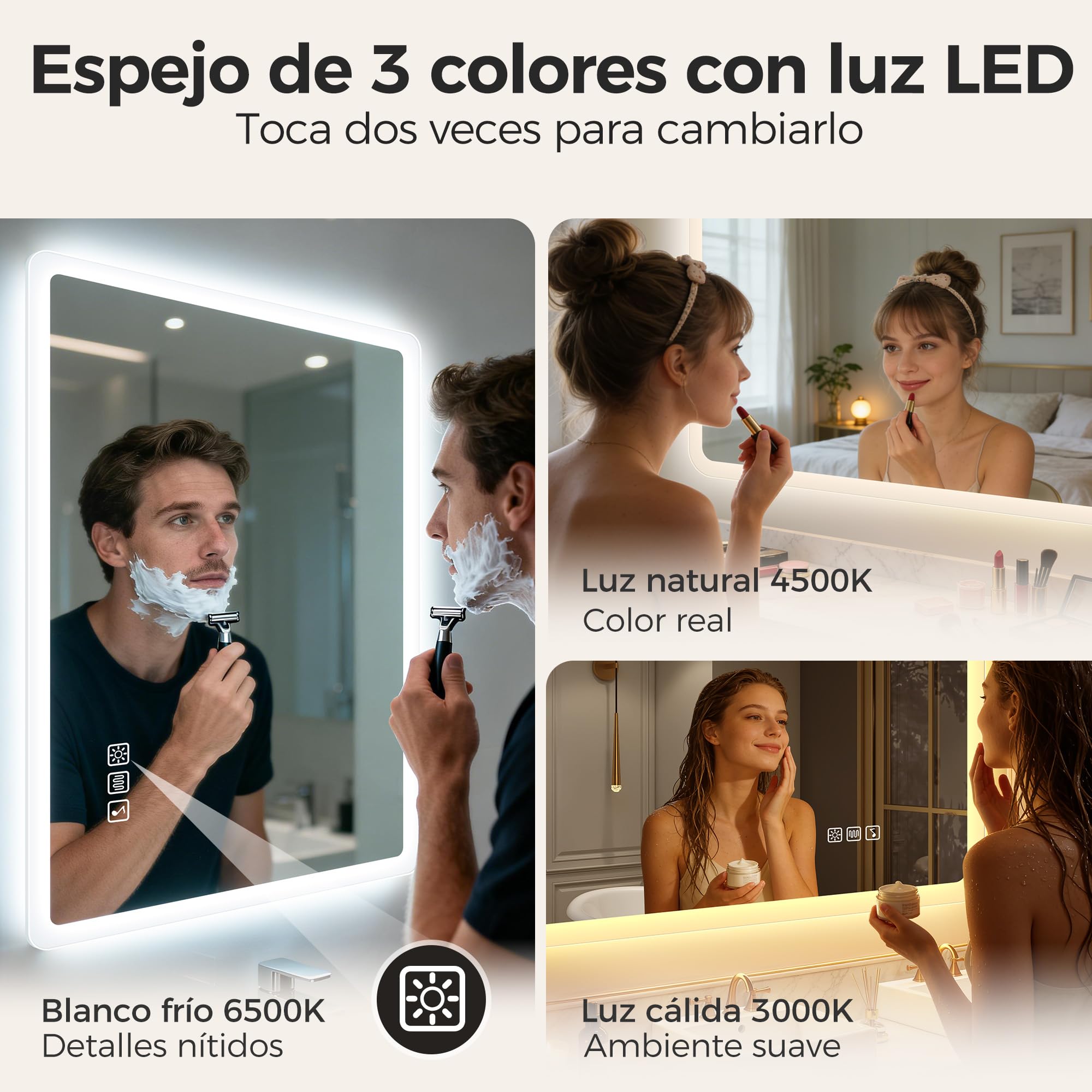 STARLEAD Espejo Baño con Luz Bluetooth 100x70cm LED Antivaho IP44 Vidrio Templado HD