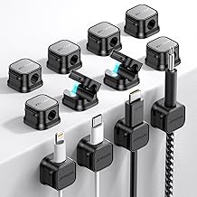 JOYROOM 12 Pack Clips Câble Organisateur de Câbles Magnétique Auto-adhésif Support de Câbles pour Bureau, Table de Nuit, Câbles de Chargement, HDMI, USB, Audio, Noir