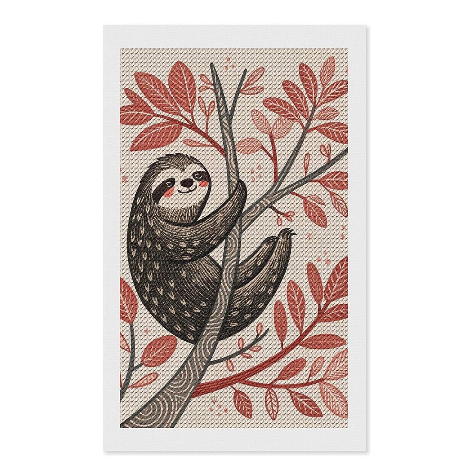 Junmoney Cute Sloth Hanging on A Tree Branch DIY Diamond Art Canvas Kit 12"x20", Adhesive Canvas, Easy to Enjoy, Farmhouse Decor, Festive Craft Gift