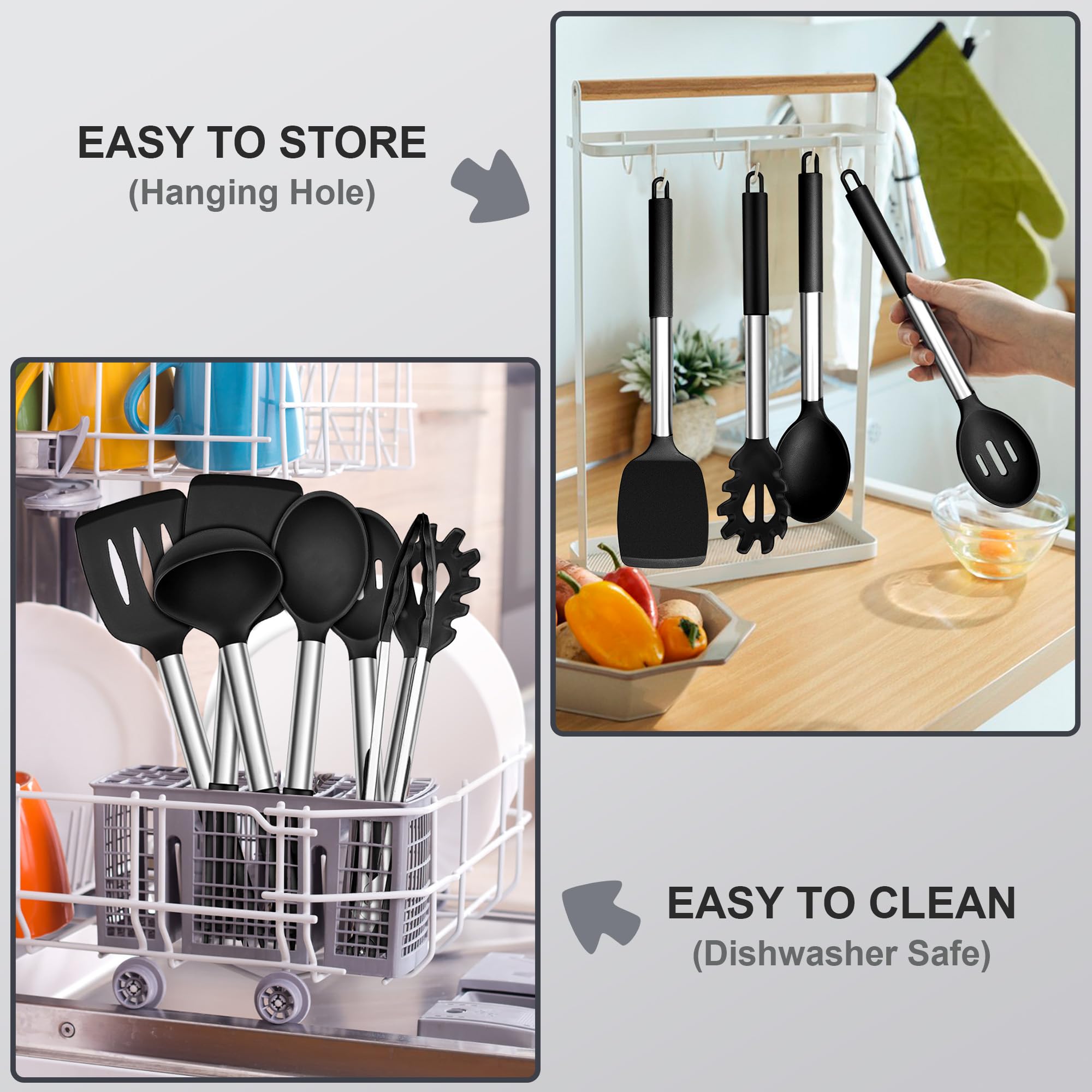 Set Utensili Da Cucina 7 Pezzi In Silicone - Manico Acciaio Inox