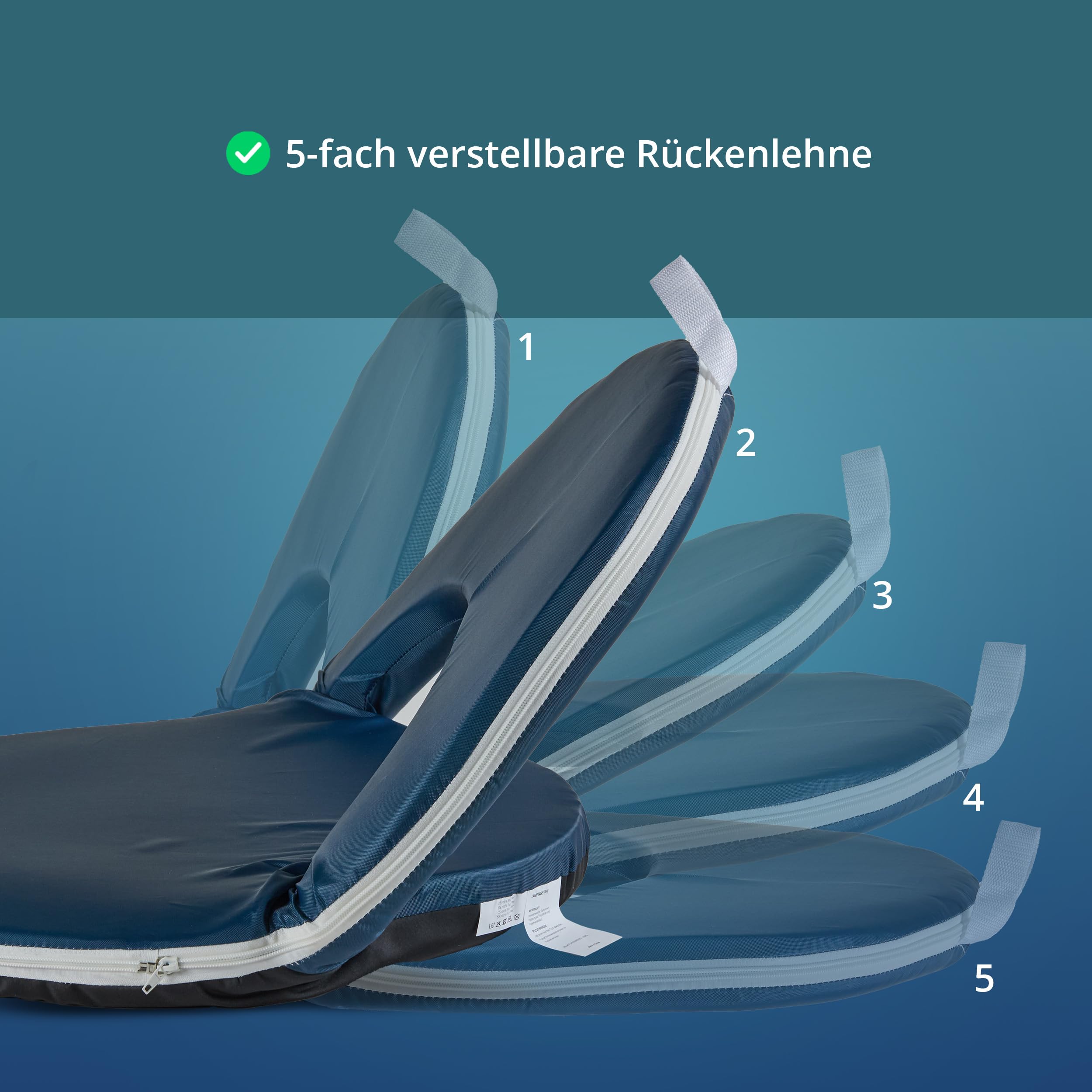 KHG Sitzkissen 2 Stück blau, Strandliege mit Verstellbarer Rückenlehne | faltbarer Bodenstuhl aus Polyester und Stahl-Gestell mit Schulterriemen für Strand, Park usw, 2 kg 55x5x75 cm
