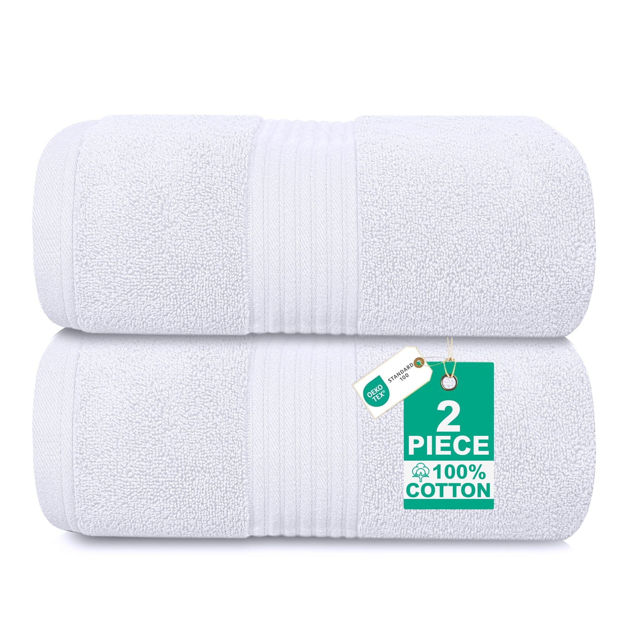 Luxury Set of 2 Jumbo Bath Sheets - Zero Twist 100x150 cm Extra Large Sheet, 100% Pure Thick Cotton - Fluffy, Super Soft, Quick Dry & Highly Absorbent Hotel Quality Bathroom Towel 580 GSM | White