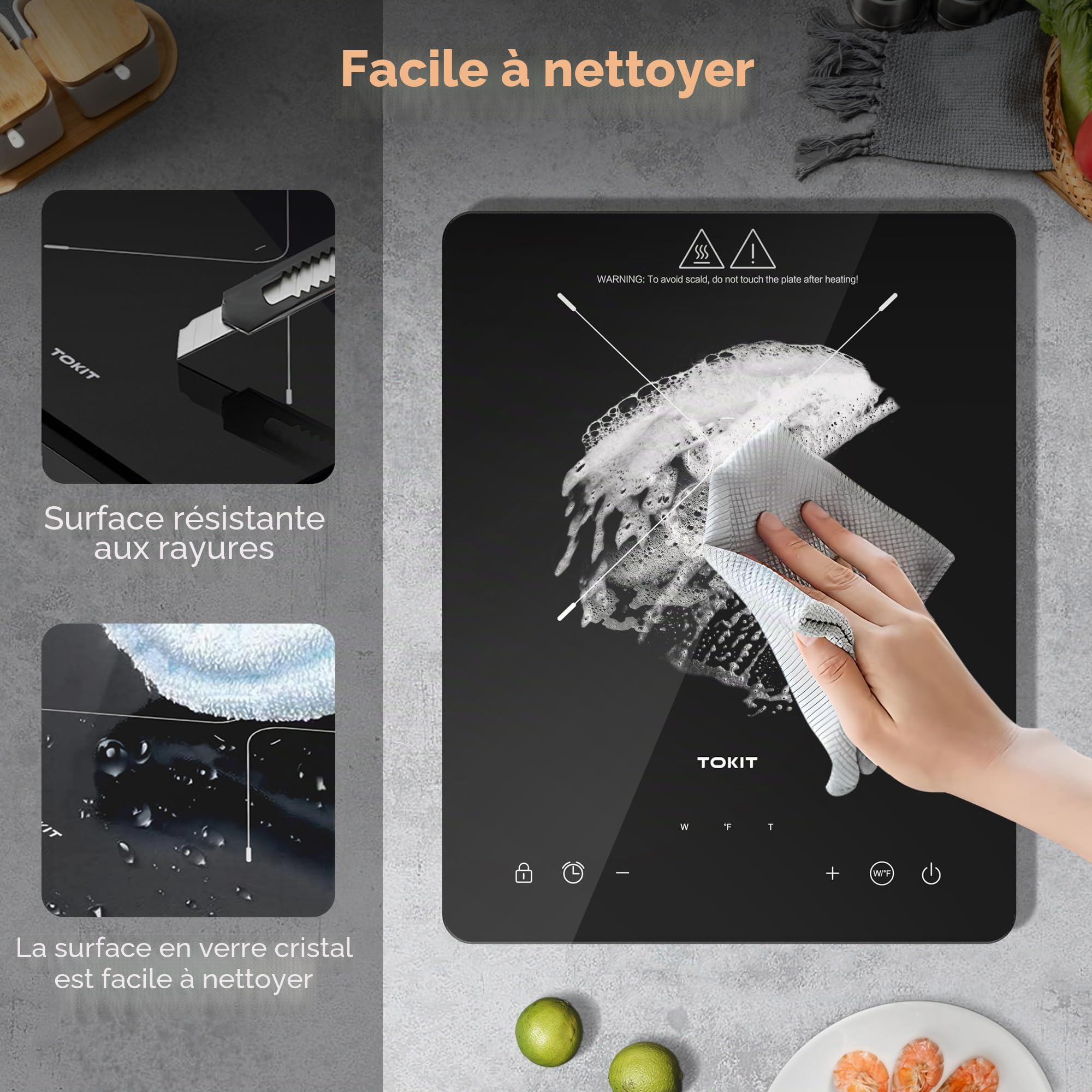 TOKIT Plaque de Cuisson à Induction 2000 W avec 9 Niveaux de Puissance, Minuterie de 90 Minutes, Ultra Fine 40 mm, Noire (M1)