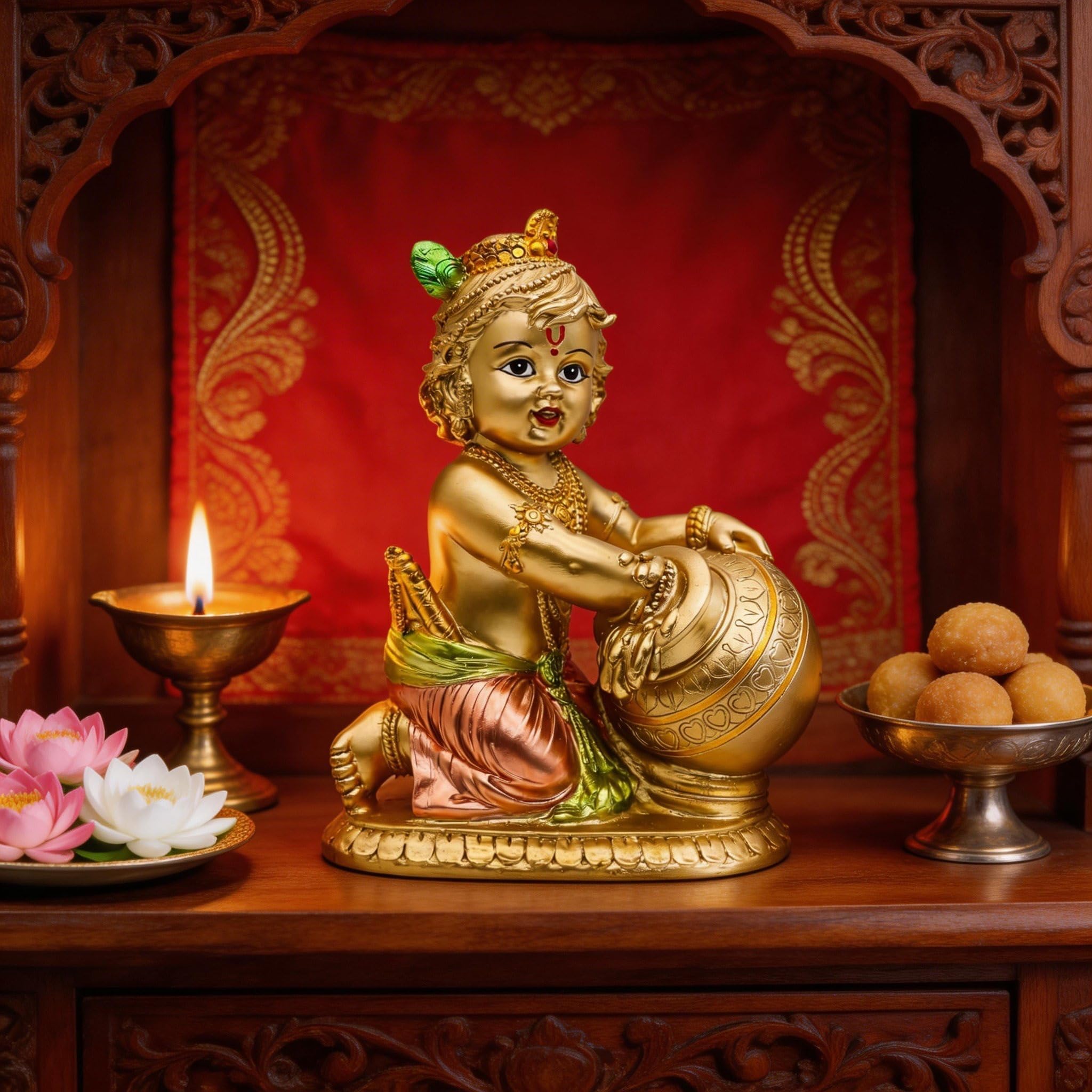 Hindu Lord Baby Krishna Statue – Indian Idol Krishna Figurines for Home Mandir Temple Pooja - India Murti Buddha Sculpture Religious Gifts Items