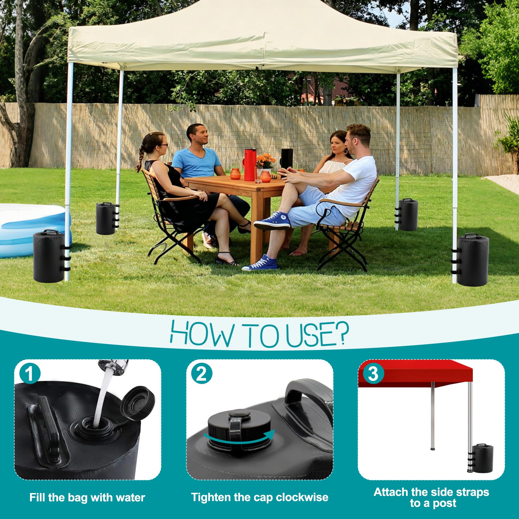 VEEKAY Set di 4 Zavorre per Gazebo,10L Zavorre per Gambe di Gazebo,per Tende Pop-up,Ombrelloni e Tensostrutture
