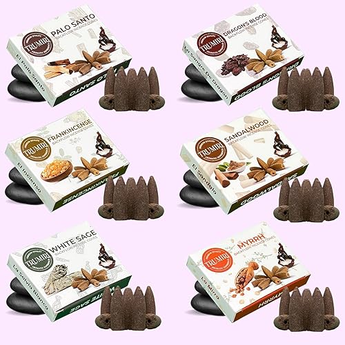 Miniatura 8 de Woody - Conos de incienso de reflujo para cascada - Conos perfumados - Sándalo, sangre de dragones, Palo Santo, salvia blanca - Insiensos Aromaticos