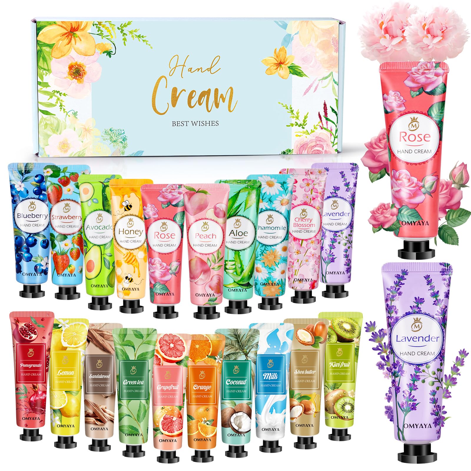 Set di crema per le mani, regalo per donne, 20 pezzi, crema per le mani, mini crema per i piedi, set regalo per donne, uomini, mani secche screpolate, piedi secchi, crema nutriente per compleanno