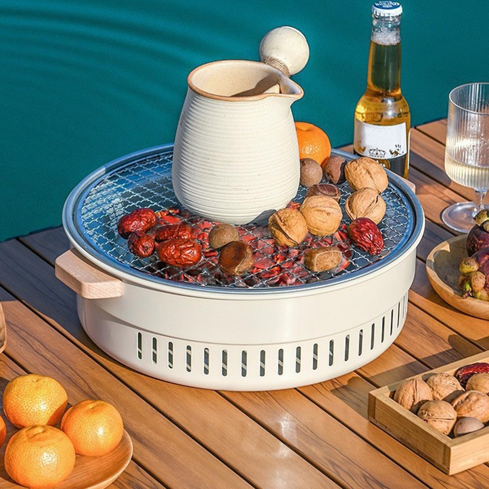 Przenośny nieprzywierający grill 32 cm | koreański grill do gotowania na świeżym powietrzu na tarasie i balkonie | idealny do przystawek mięsnych i konfiguracji stołu kempingowego