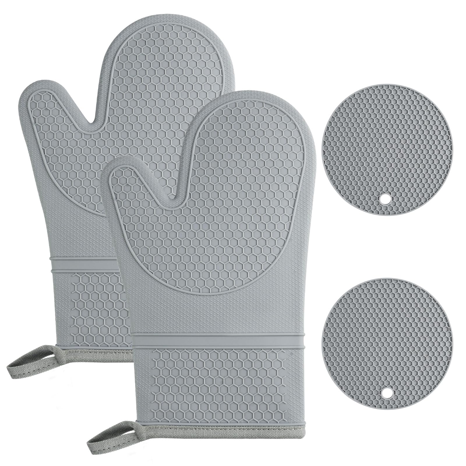 AUAUY 1 Pair Oven Mitts, Silicone Oven Gloves Heat Resistant 464°F, Non-Slip Silicone BBQ Gloves