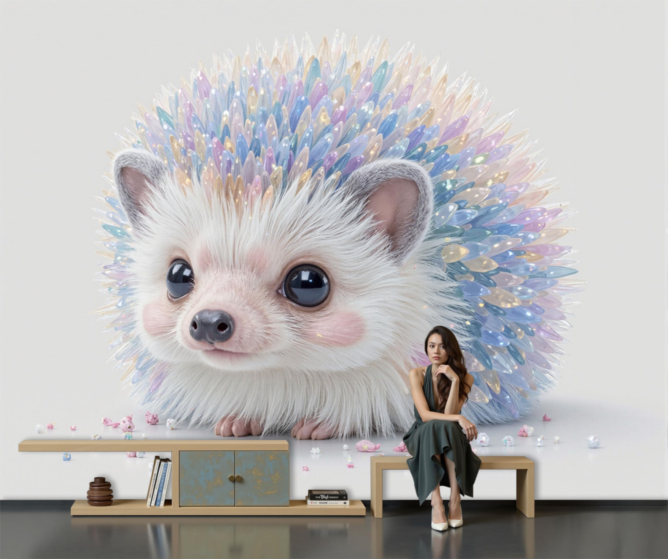Papier peint panoramique soie hérisson effet 3D haut de gamme