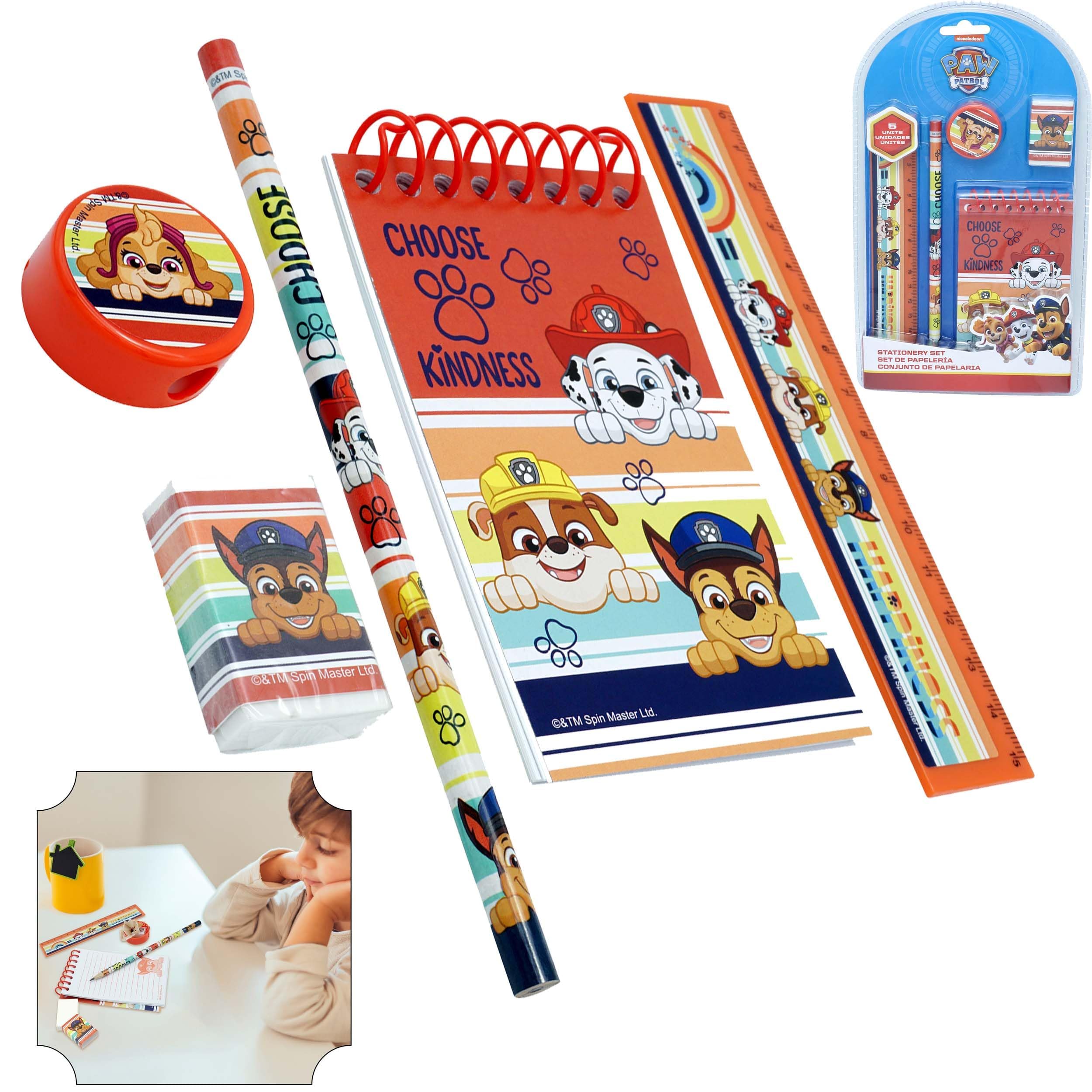 5Pcs Paw Patrol Stationary Set for Kids Boys| A5 Notebook, Eraser, Pencil, Ruler, Sharpener| Boys Stationery Supplies Notebook and Pen Set 3+Years