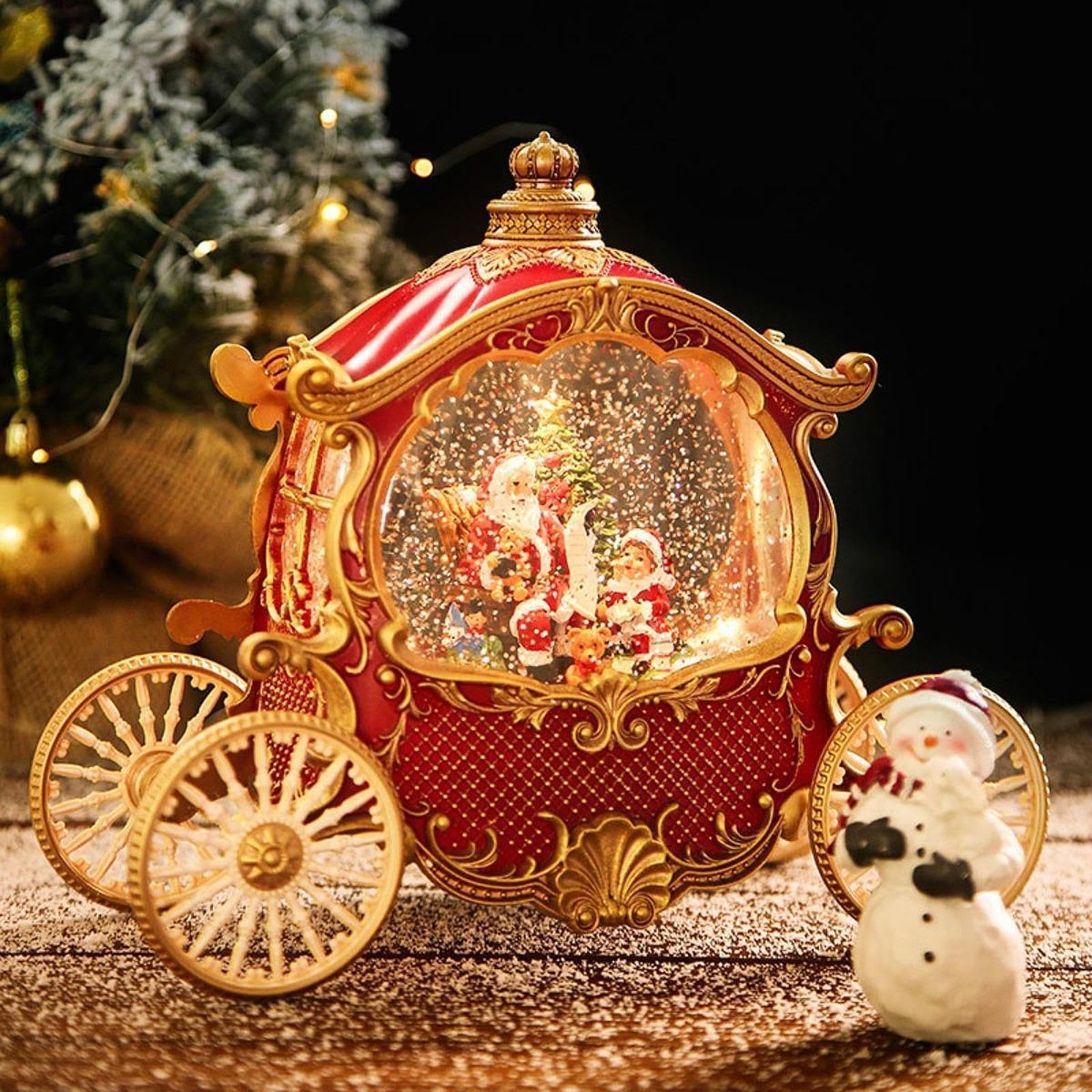 MERIGLARE Adorno de Bola de Nieve Navideña con Forma de Carroza de Papá Noel para Navidad Y Cumpleaños