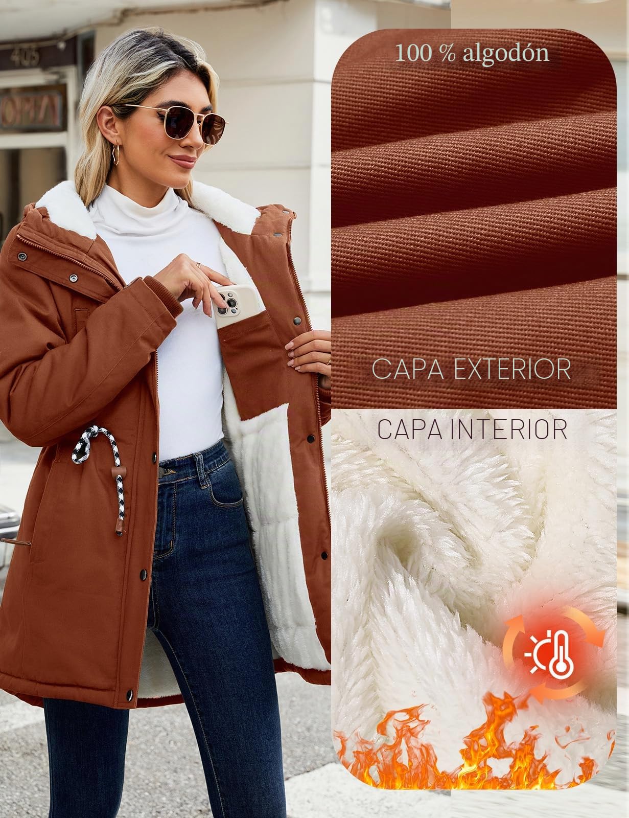 Xnova Abrigos Parka Mujer Invierno Largo Chaquetas de Forro Polar de Algodón Chaquetón Termica Felpa con Capucha de Pelo Sintetico Cazadoras Talla Grande Cálido