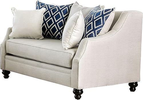 Benjara, Sofá biplaza tapizado de tela blanca con detalles copetudos