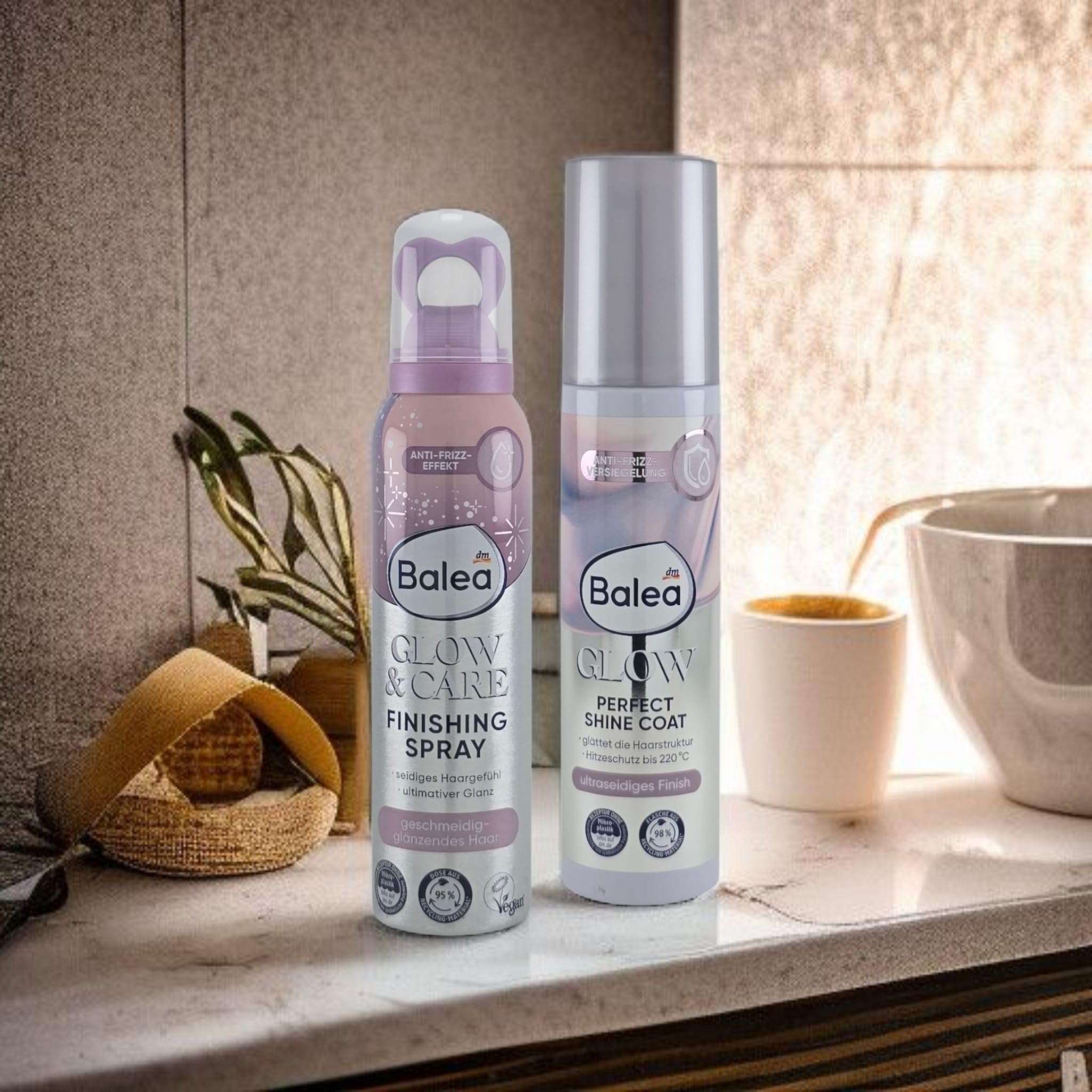 Glow - Set per la cura dei capelli (2 pezzi) | Perfect Shine Coat spray di protezione dal calore (150 ml) & Glow & Care Finish Spray (150 ml) | per la massima lucentezza, anti-crespo e setosi capelli