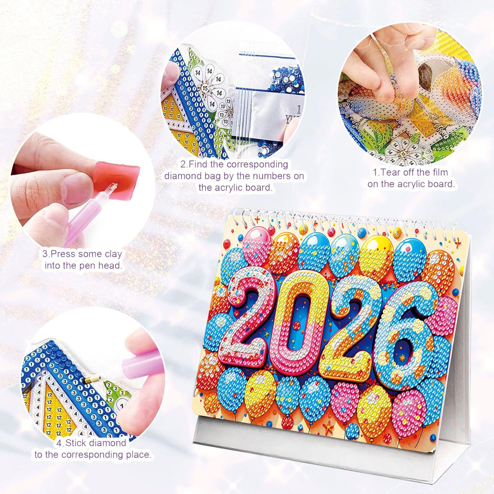 Calendario da Tavolo 2026 Planner Mensile e Decorazione Casa | Calendario da Tavolo Strass Art 2026 Planner per Scrivania per Ufficio, Scuola, Insegnante, Studente, Famiglia, Natale