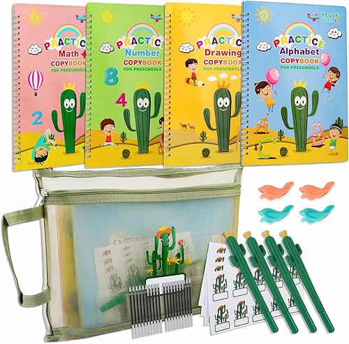 LUCKFUTURE Libro de práctica de escritura a mano ranurada, cuadernos mágicos para niños, juego de práctica de escritura a mano, libro de caligrafía