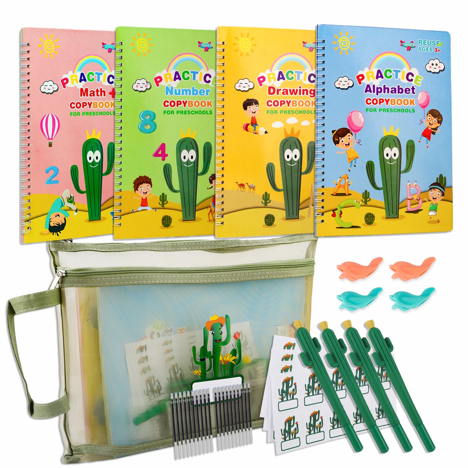 LUCKFUTURE Grooved Handwriting Book Practice, Magic Copybooks for Kids Reusable Handwriting Practice Set, Preschool Calligraphy Workbook with a