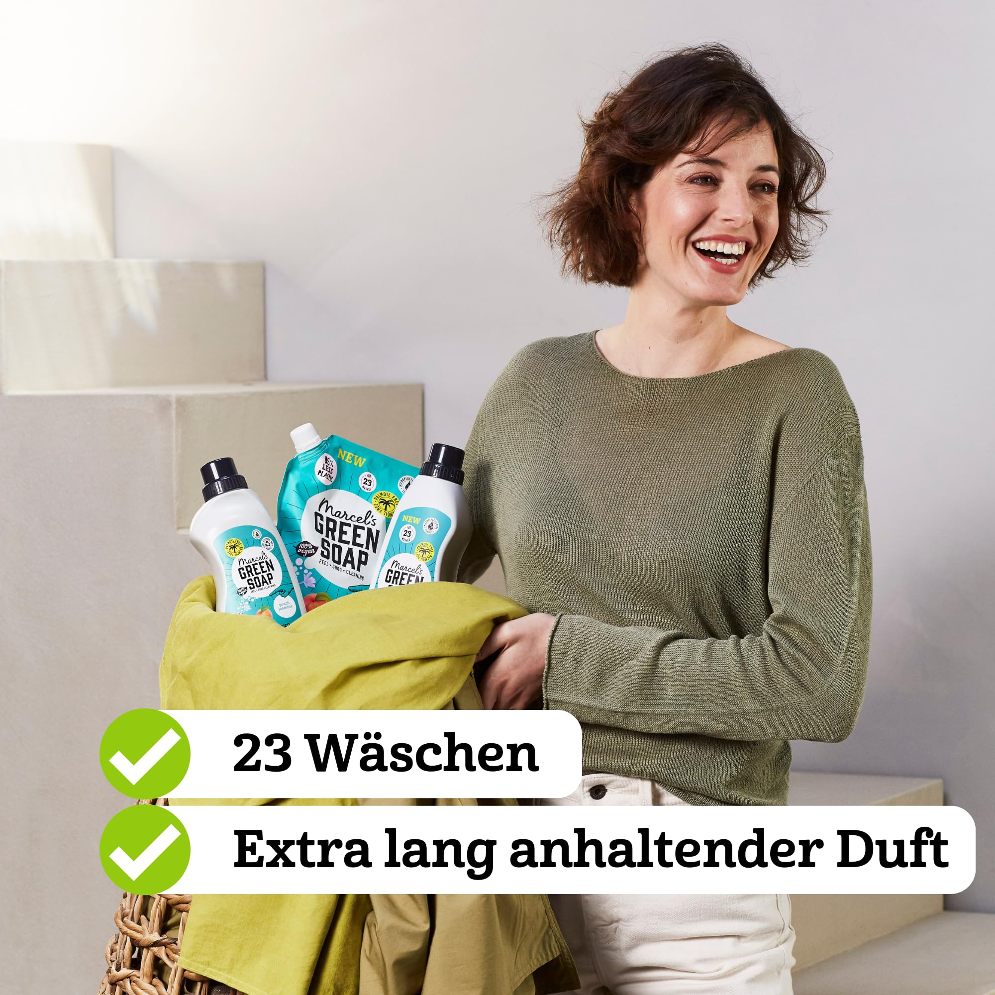 Marcel's Green Soap Farbwaschmittel Nachfüllpack Pfirsich & Jasmin – Nachfüllbeutel – Farbige Wäsche - Vegan - Mikroplastikfreie Formel - 92 Waschgänge - 1L (4er Pack)