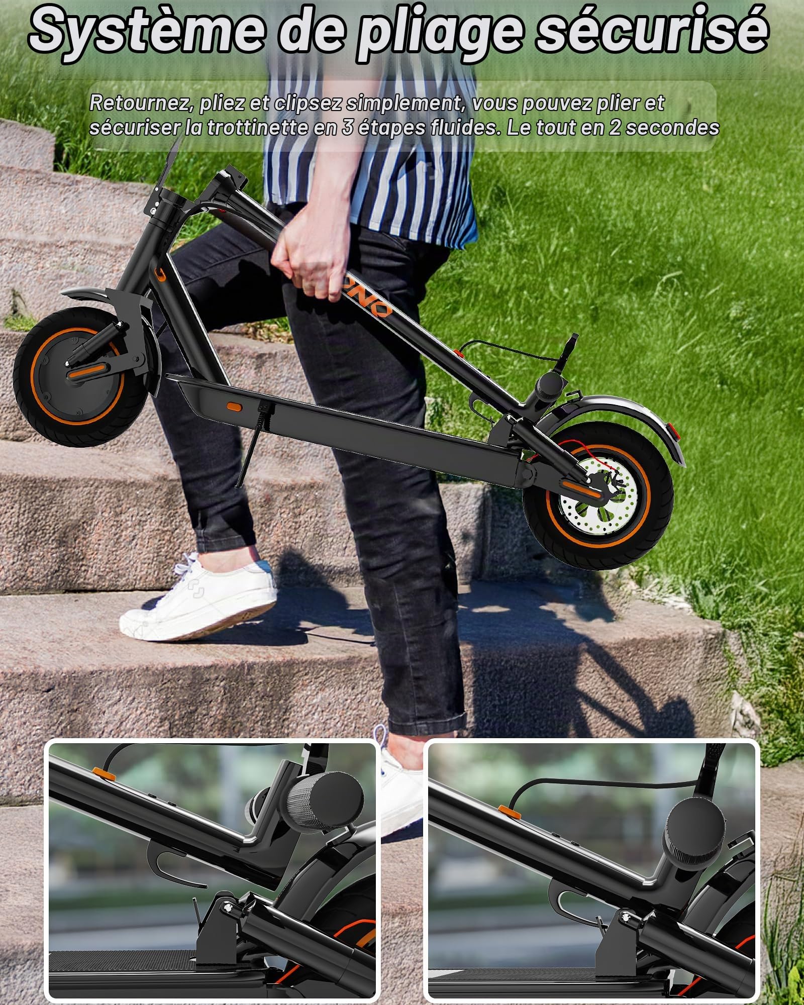 QnQ Trottinettes Électriques, 8.5"/10" Électrique Trottinette Pliable, Moteur 500W, Batterie 7.8AH/10.4AH, Application, Maximum 25km/h, Portée de 20 à 35 km, Double Frein, Double Amortisseurs