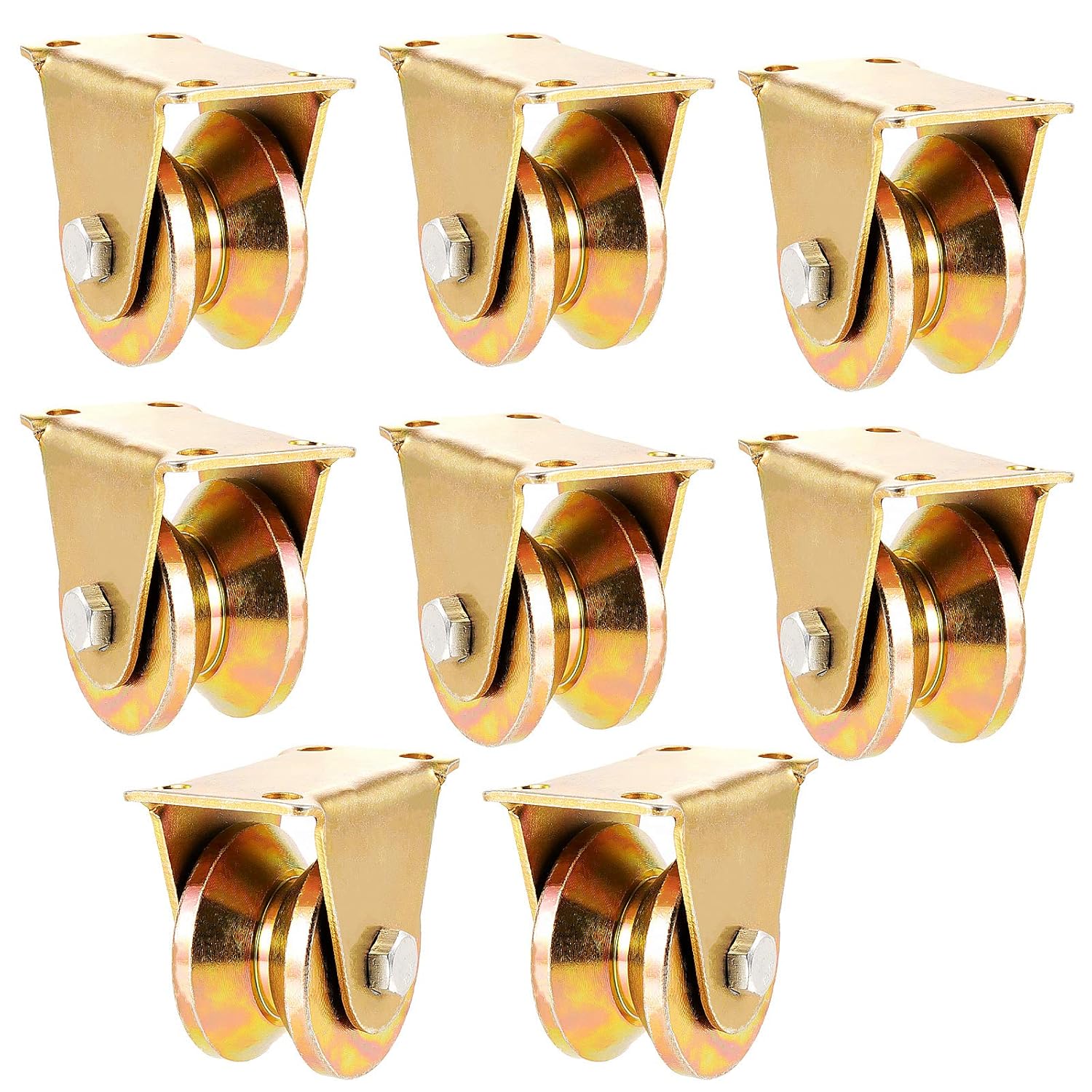 8 Pack 2 Inch V Groove Wheel, Heavy Duty Rigid Caster Wheels V Shaped Steel Sliding Gate Roller Hardware with Bracket for Track Rail Industrial Machines