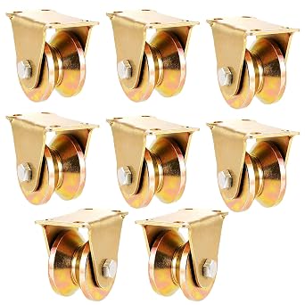 8 Pack 2 Inch V Groove Wheel, Heavy Duty Rigid Caster Wheels V Shaped Steel Sliding Gate Roller Hardware with Bracket for Track Rail Industrial Machines