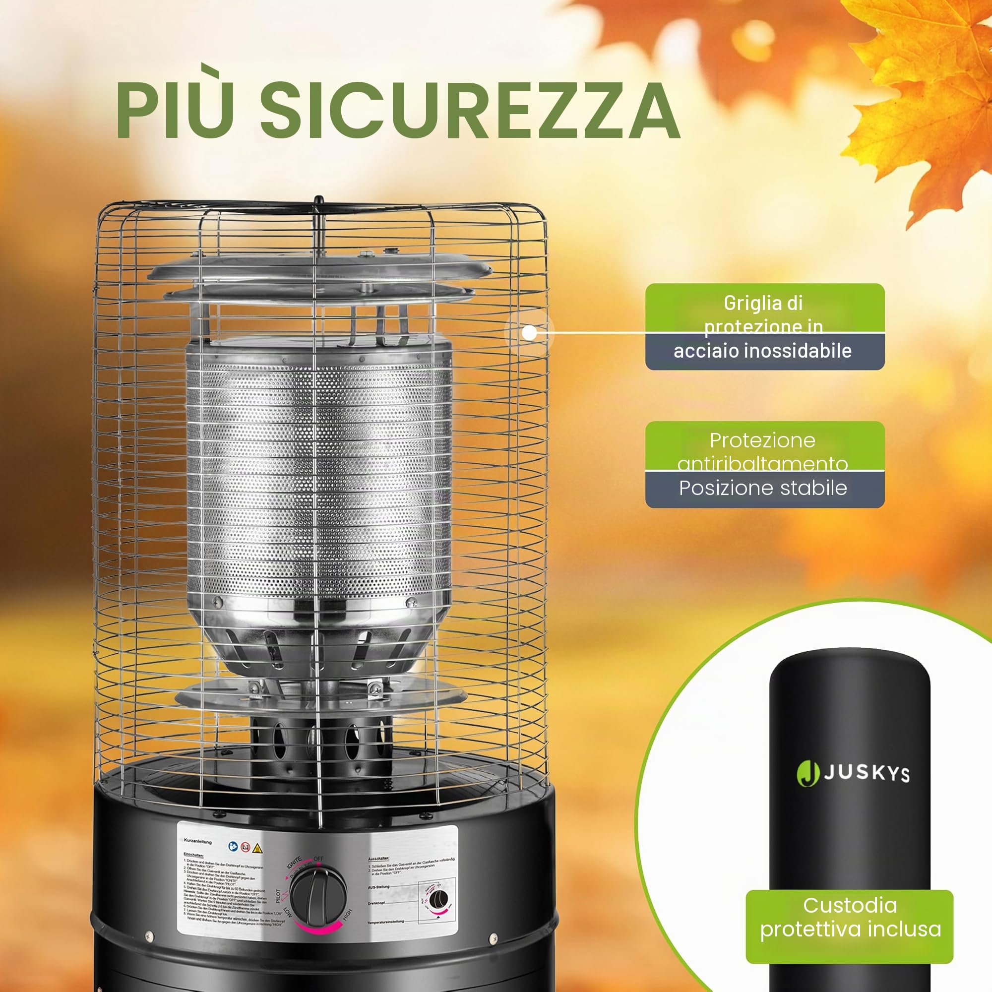 Juskys® Stufa Cuna per esterni con bruciatore a gas da 11 kW, per terrazza, balcone e giardino, per bombole di gas da 5 e 11 kg