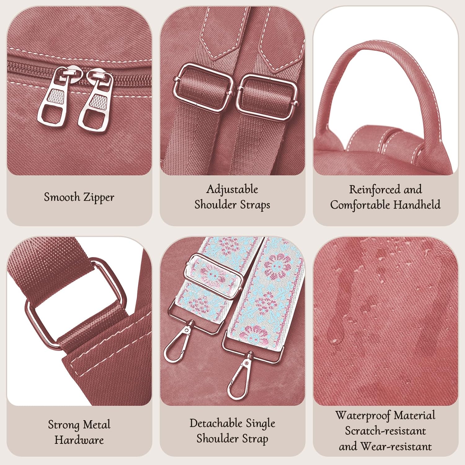 Backpack Purse for Women, Waterproof PU Leather Backpack, Anti-Theft Women Back pack, Lightweight Fashion Multipurpose Convertible Travel Shoulder Bag Handbag, Pink - Image 6