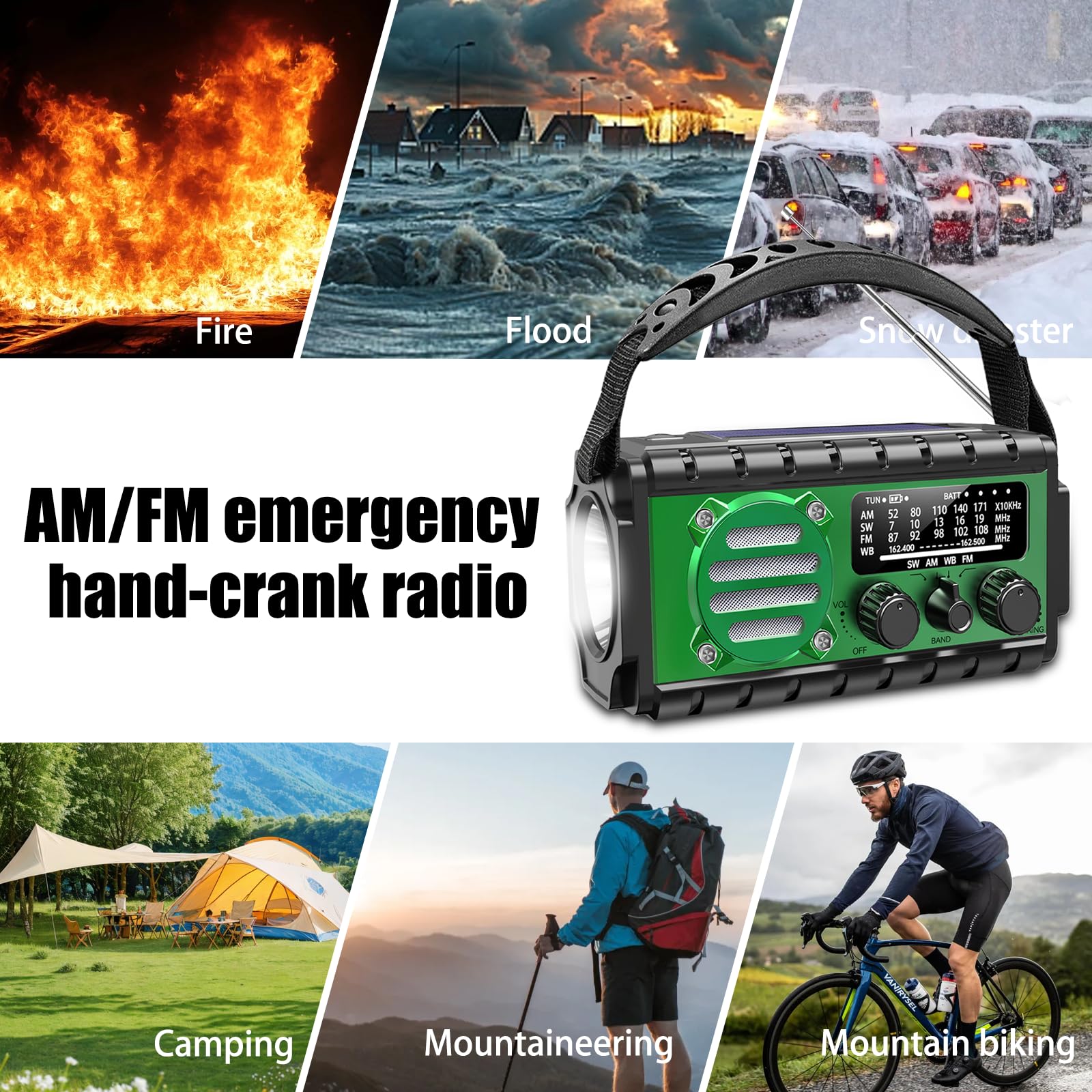 Radio de emergencia de 74000 mWh con clima NOAA, radio de supervivencia portátil SW/AM/FM con batería solar recargable de carga rápida, linterna, lámpara de lectura, sirena SOS para el hogar y