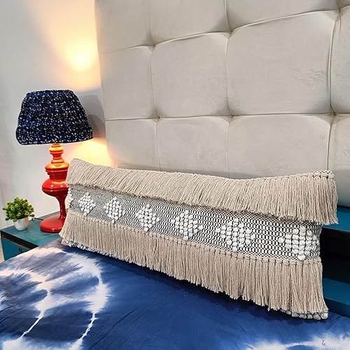 Miniatura 10 de Trade Star Funda de almohada lumbar moderna estilo bohemio copetudo, 100% algodón, para oficina, altamente duradera, de alta calidad, funda de