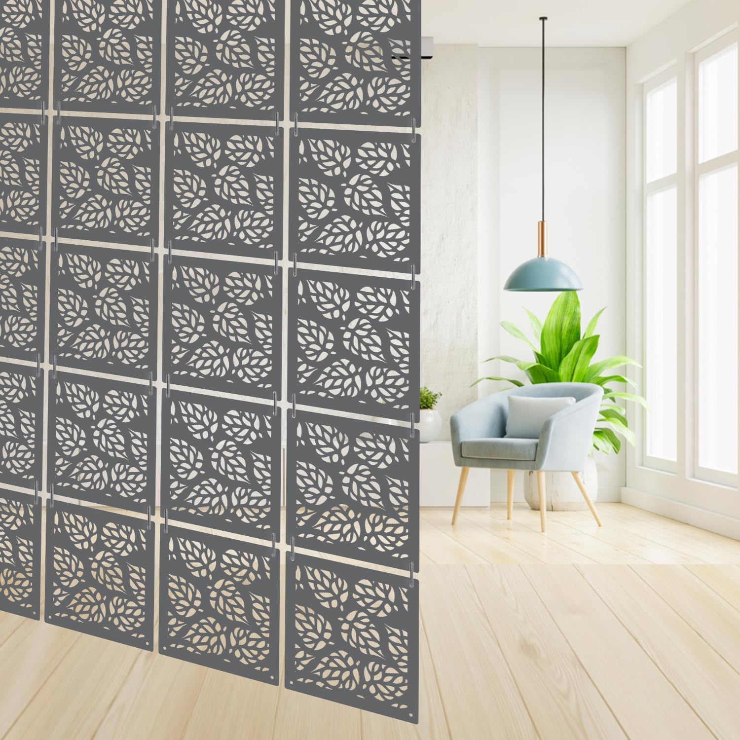 Olive Tree 12Pcs Hanging Room Divider Panel | Modern Hanging Screen Partition for Home Decoration, Living Room (11.5" x 11.5" - 12 Panels)-OTD-5098-image-26