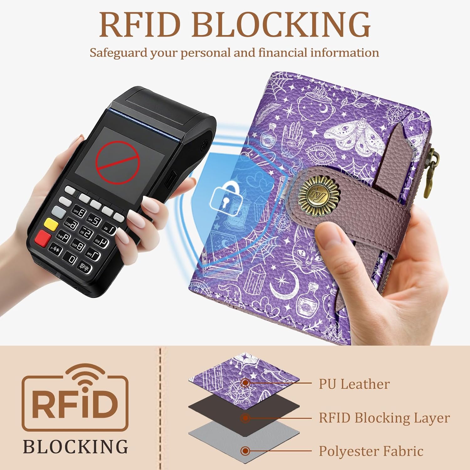 Goth Gothic Small Wallet Women RFID Blocking Bifold, Credit Card Holder, Zipper Coin Pocket, Witchy Magic, PU Leather, Compact, Travel, 4 ID Window, 14 Card Slots, Cash Purse, Ladies Woman - Image 3