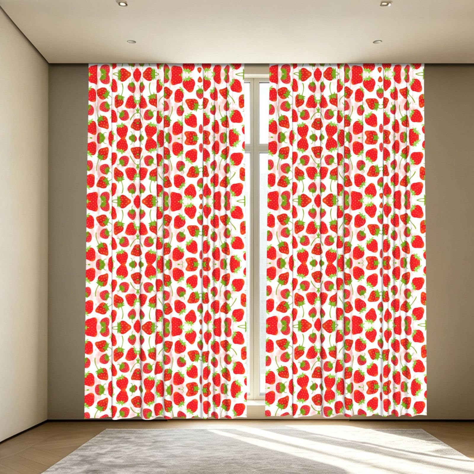 Yyoretp Strawberry Print Blackout Curtains for Living Room Bedroom Thermal Insulated Window Drapes.